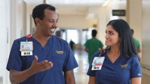 Nurses walking and talking together