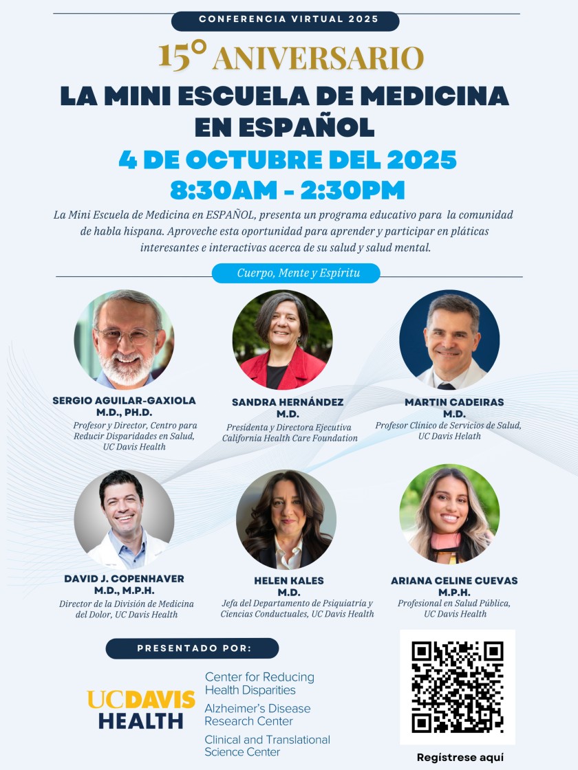 Promotional flyer for the 15th Spanish Mini Medical School and the speakers for the event