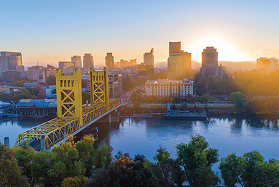 Aerial view of downtown Sacramento in the morning.