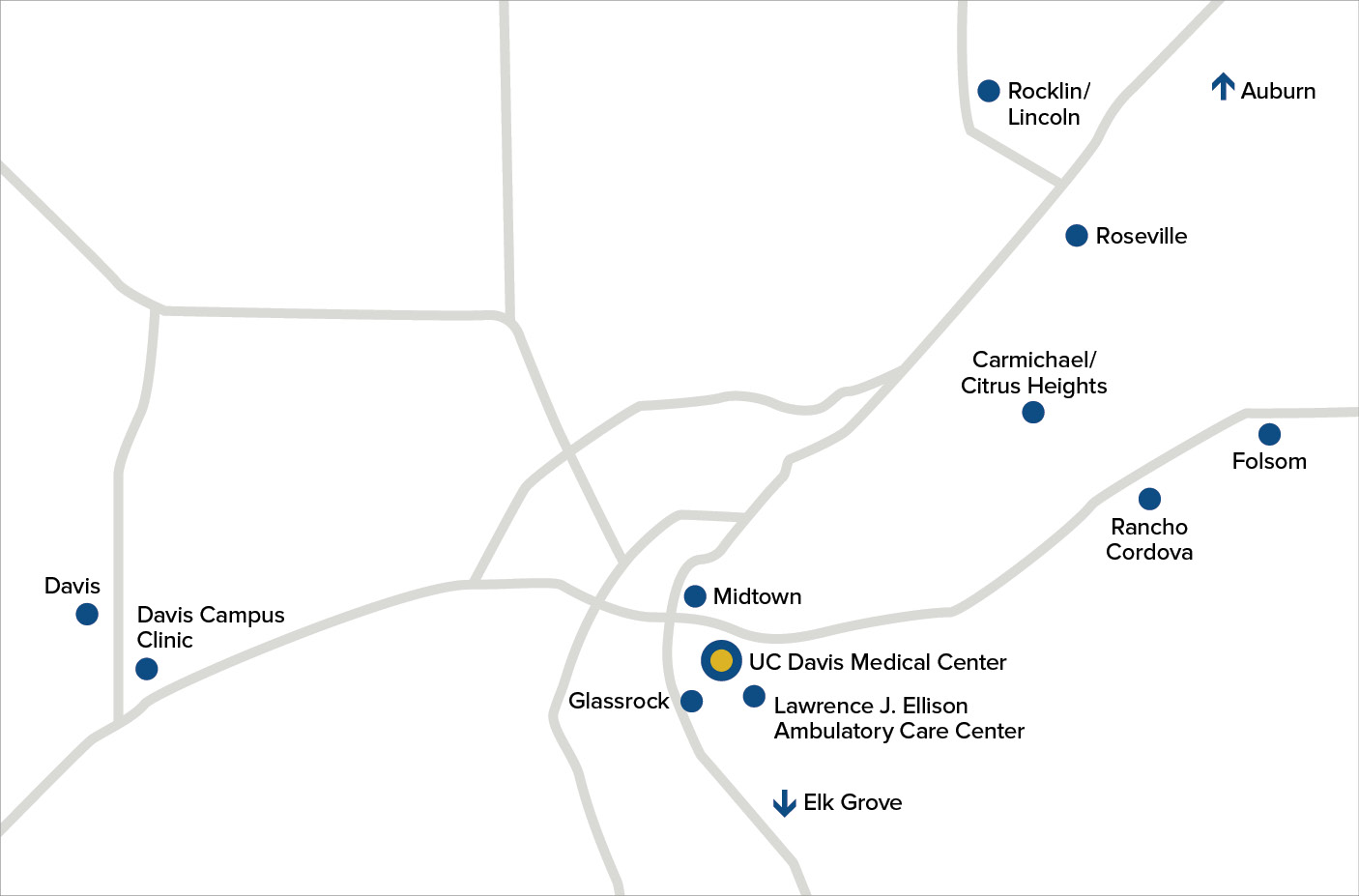 UC Davis Health primary care clinic locations map
