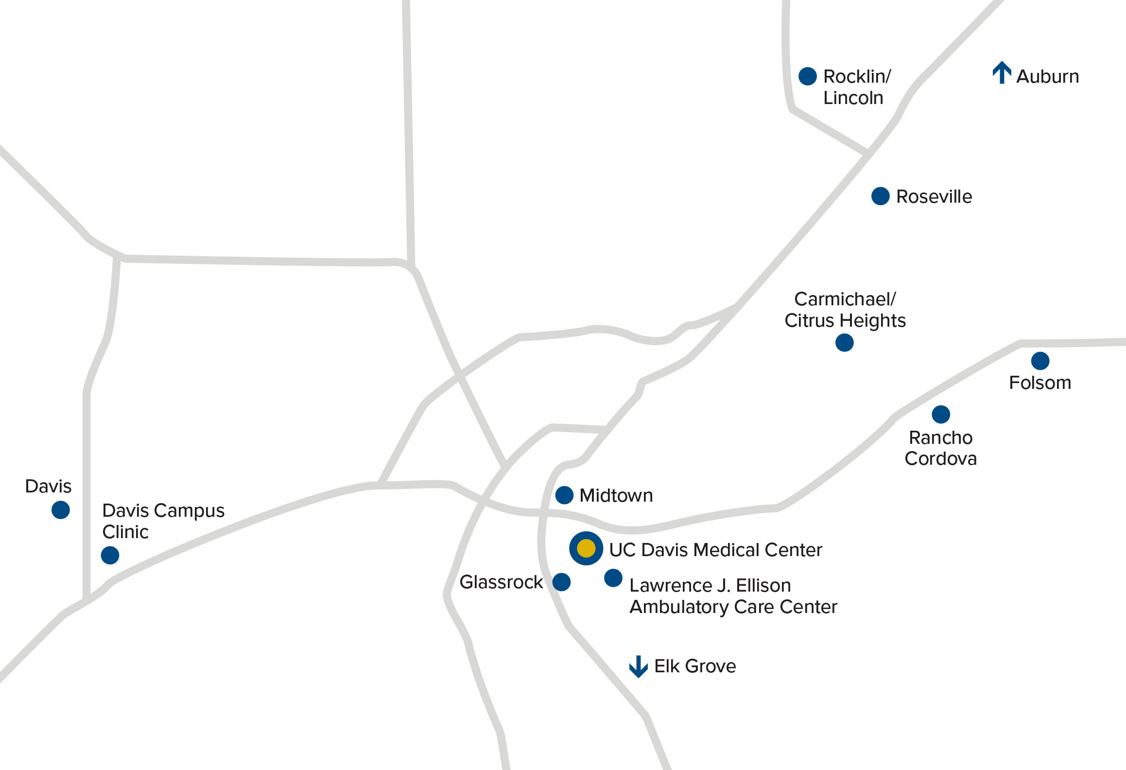 UC Davis Health primary care clinic locations map