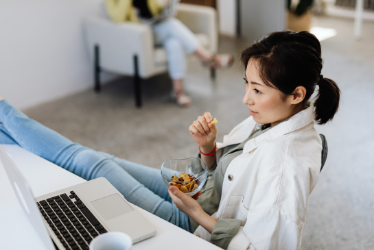 learner eating while at the computer