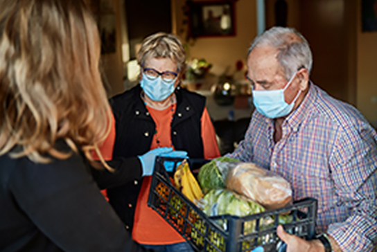 caregivers getting food at door