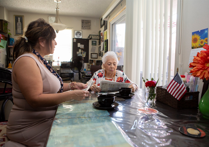 Woman provides care for her elderly mother