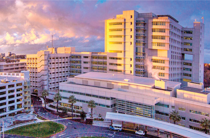 The UC Davis Health hospital in Sacramento on a sunny day. 