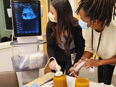 Doctors testing their skills with ultrasound.