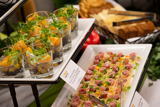 A display of foods at a buffet. 