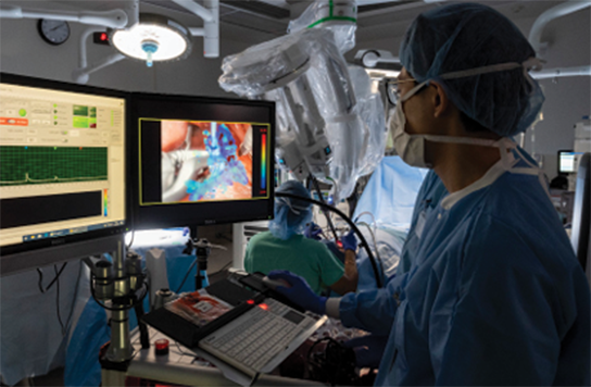 Fluorescence lifetime imaging (FLIm) technology allows for augmented display of diagnostic information in the surgeon’s field of vision.