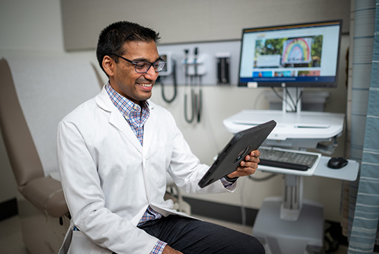 Care provider using video tablet