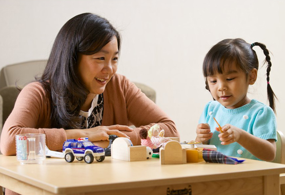 a researcher working with a participant