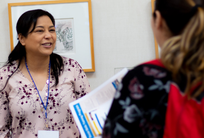 clinician with participant talking