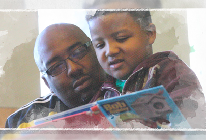 father and son reading