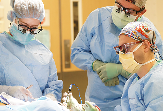 neurosurgeon observing and teaching residents