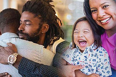 Adults holding children.