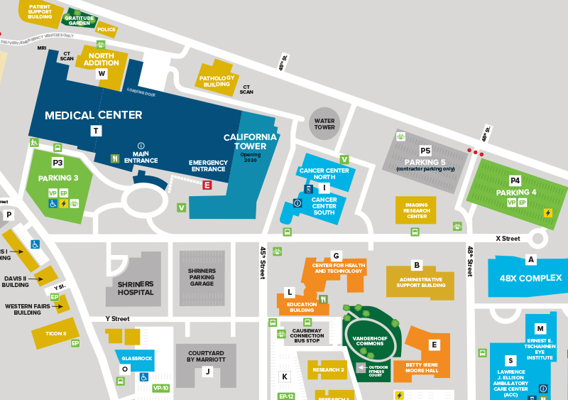 A map of the campus at UC Davis Health