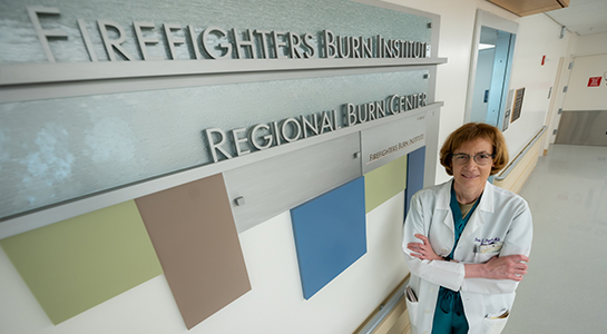 Dr. Tina Palmeiri outside the Firefighters Burn Institute Regional Burn Center