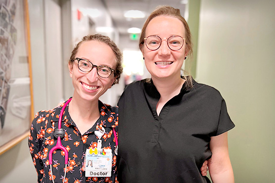 Endocrinology fellows in hallway at UC Davis clinic.