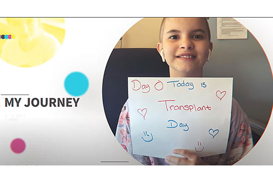 14 year old Faith Brown holds up sign, Today is Transplant Day.