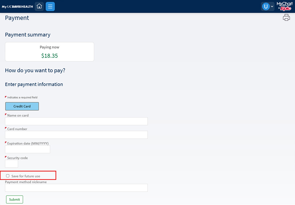 Payment summary window