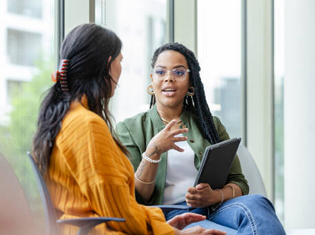 two women talking