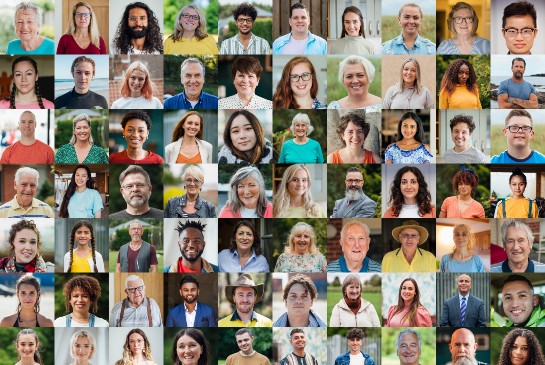 A collage of face portraits