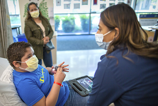 Cancer center patient receiving infusion