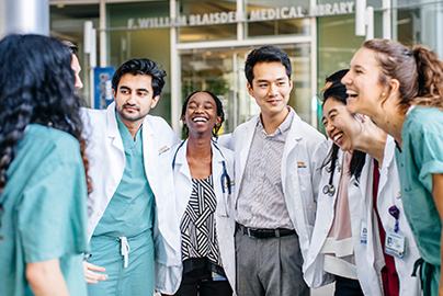 Group of medical students outside the medical Library