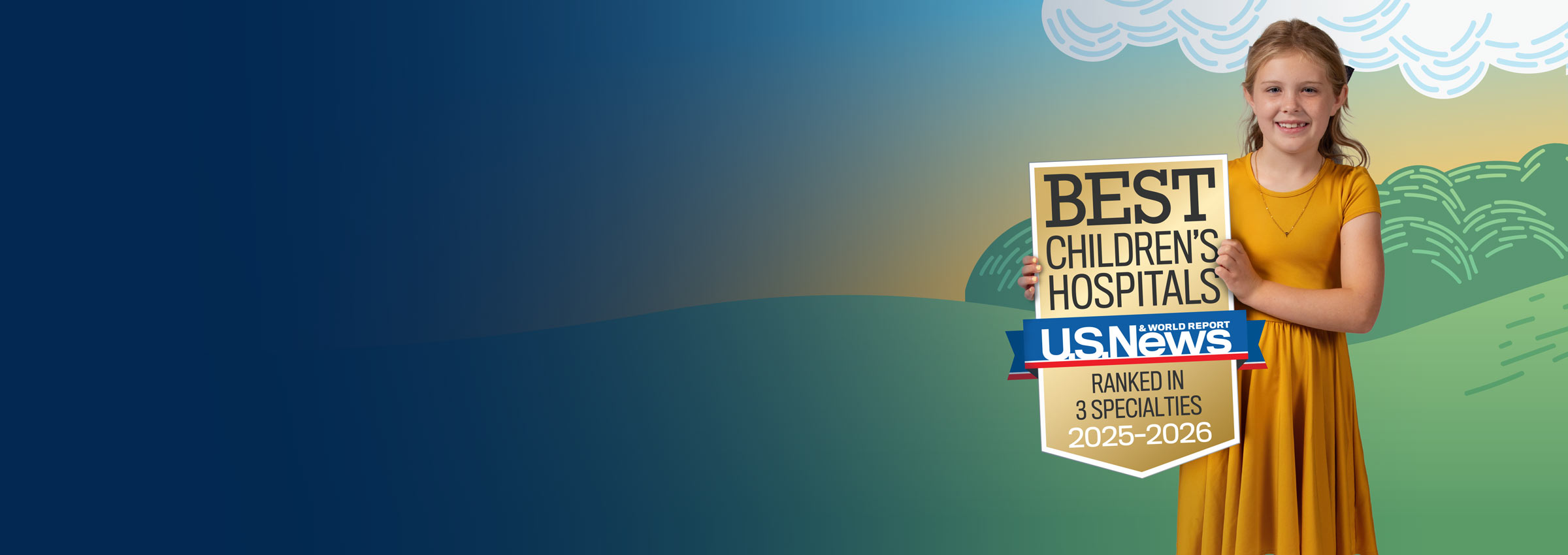 Pediatric patient holding USNWR Badge