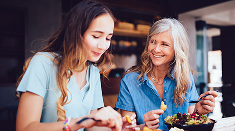 Mother and daughter eating lunch