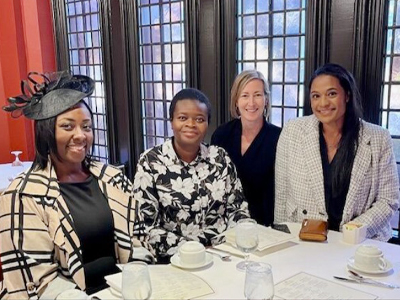 Betty Irene Moore Fellows Lenette Jones, Forgive Avorgbedor, Sheridan Miyamoto and Kimberly Souffront gather at the American Academy of Nursing conference. (c) UC Regents. All rights reserved.