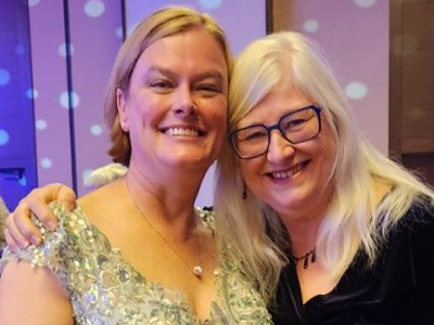 Heather Nelson-Brantley, 2023 cohort, celebrates her induction as a fellow of the American Academy of Nursing (AAN) with Heather M. Young, fellowship national program director. (c) UC Regents. All rights reserved.