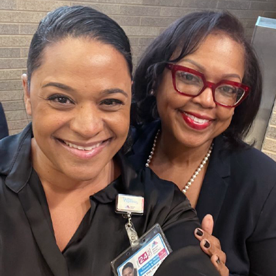 Betty Irene Moore Fellows Kimberly Souffront and Dora Clayton-Jones at the Mount Sinai Health System Nursing Research Day 2023. (c) UC Regents. All rights reserved.