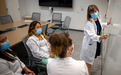 Family nurse practitioner program director Kathryn Sexson works with three family nurse practitioner students.