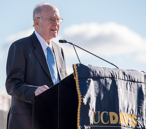 Gordon Moore addresses crowd at groundbreaking celebration for Betty Irene Moore Hall.