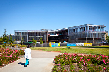 Exterior shot of new Bety Irene Moore Hall construction in progress