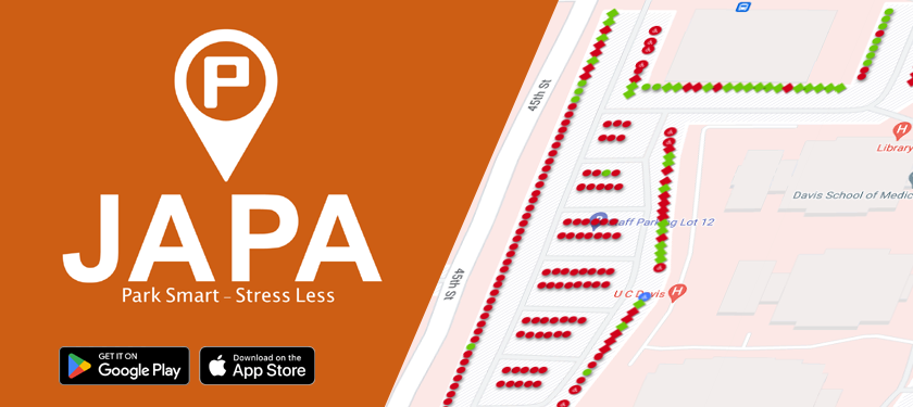 JAPA -Park Smart - Stress Less. Map of available parking spaces.