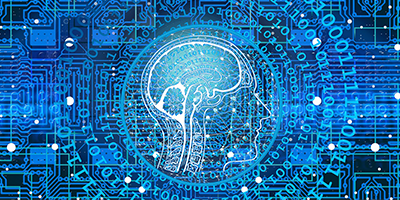 brain illustration with binary numbers representing a neural network