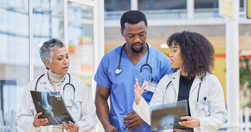 doctors walking outdoors