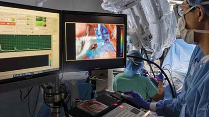 Medical professional looking at tumors on a computer screen