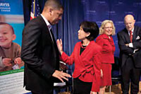 Mayor Kevin Johnson, U.S. Rep. Doris Matsui, UC Davis Health System Vice Chancellor Claire Pomeroy, cancer center director Ralph de Vere White