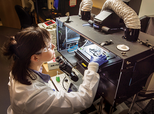 Project scientist Venktesh Shirure views computer image of tumor response to drug 